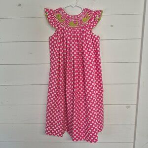 Jetter bugs Pink Polka Dot Girls Dress With Whale Embroidery & Ruffle Sleeves